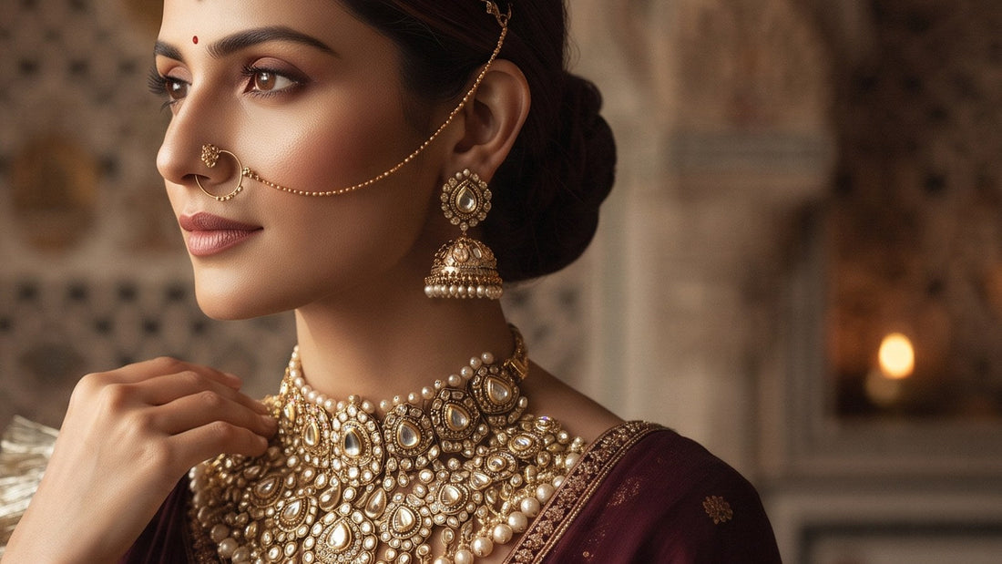 Bride wearing traditional solah singar jewellery