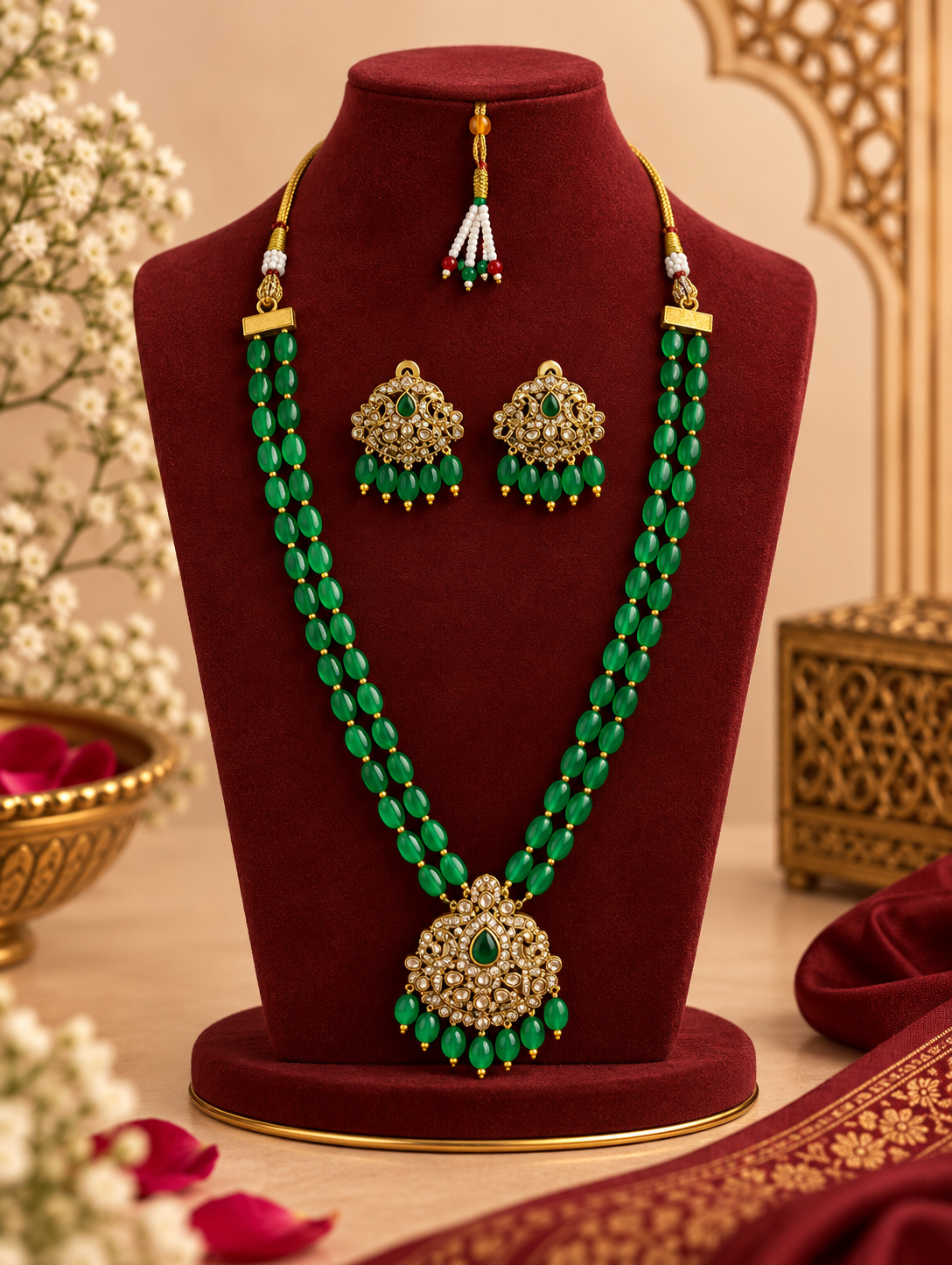 Vanya Emerald Bead Long Haar Set