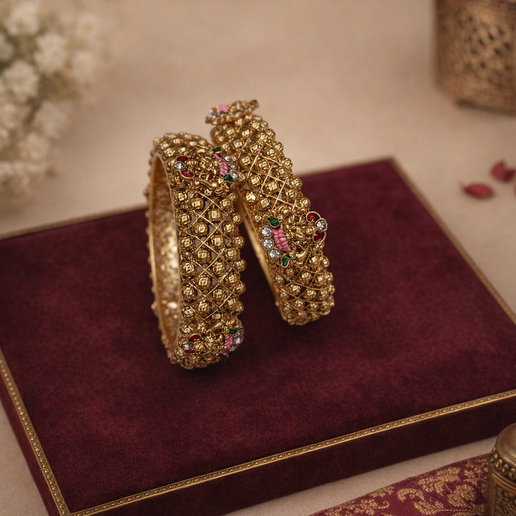 Meher Antique Beaded Bangles (Pair) – view 01